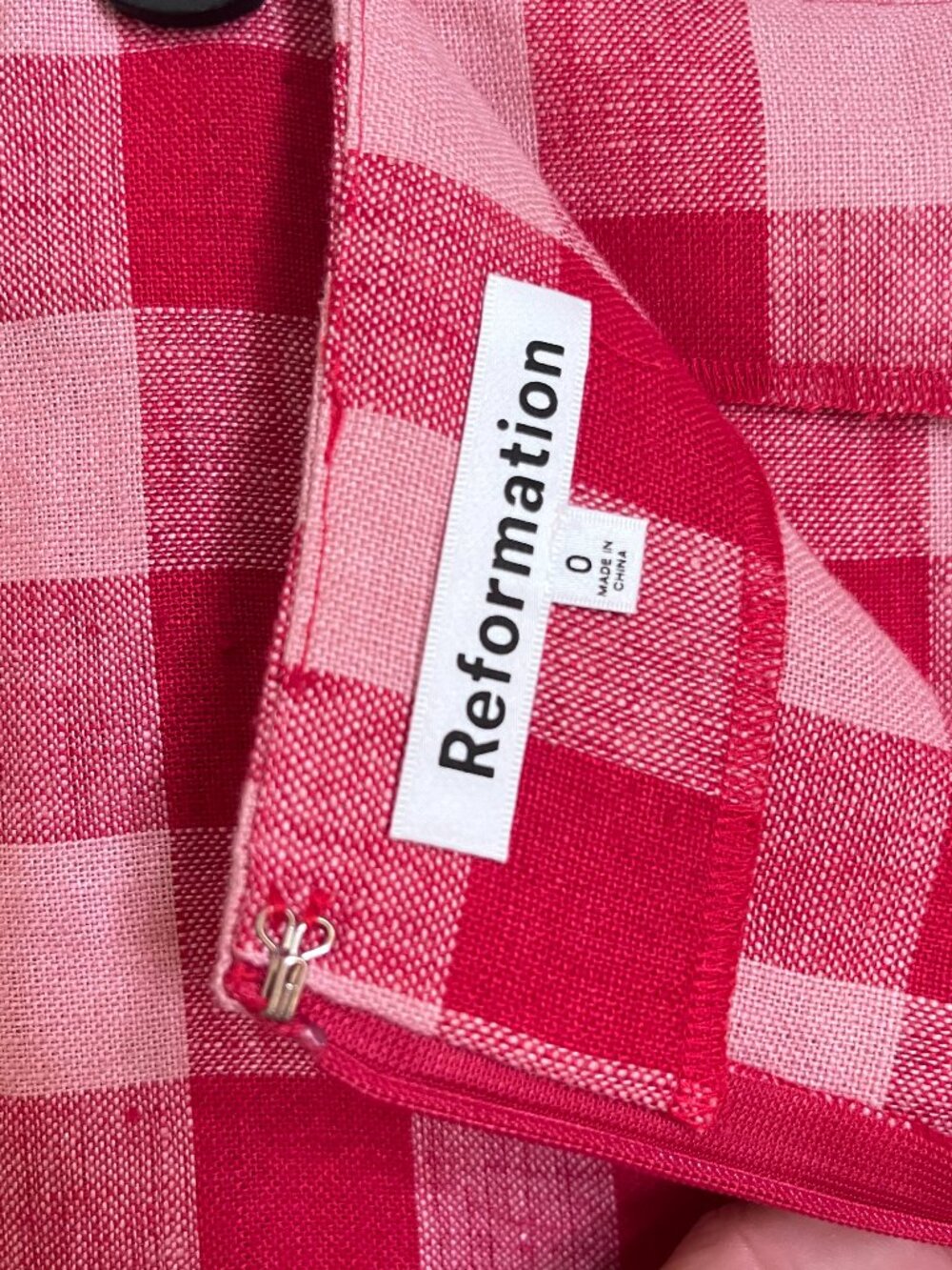Reformation Red Plaid Linen Skirt